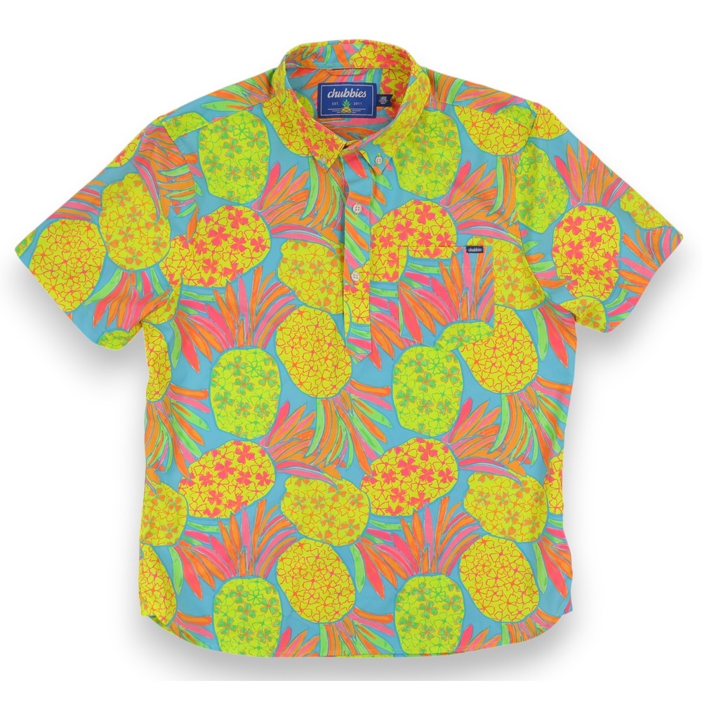 Chubbies Popover Shirt Mens Large Multicolor Pineapple Hawaiian Performance